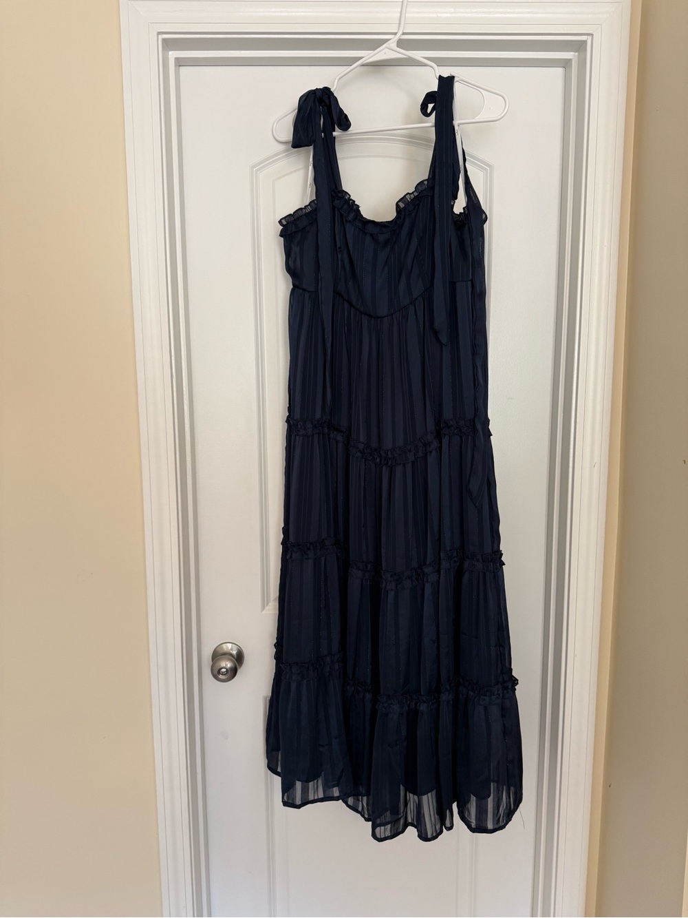 Lulu's Navy Tie-Shoulder Tiered Midi Dress